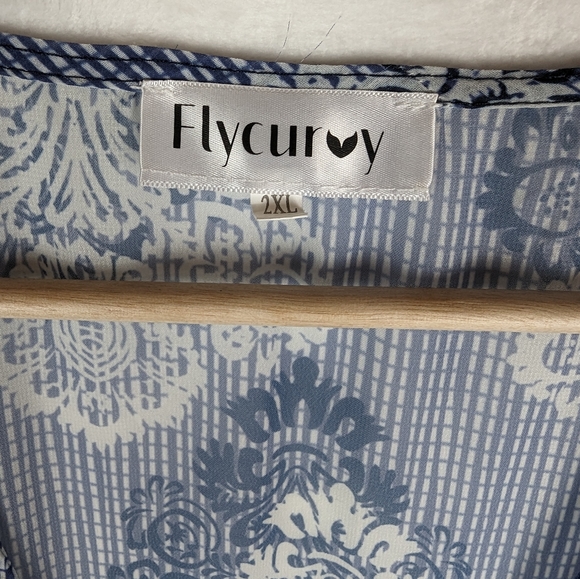Fly Curvy Kimono Cover Up 2XL Blue White Floral Plus Size Cover-up - Picture 12 of 13